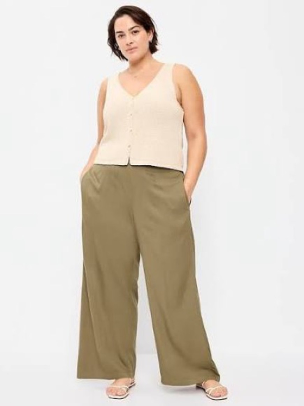 Old Navy High-Waisted Playa Wide Leg Green Stretchy Pants Size 3X NWT